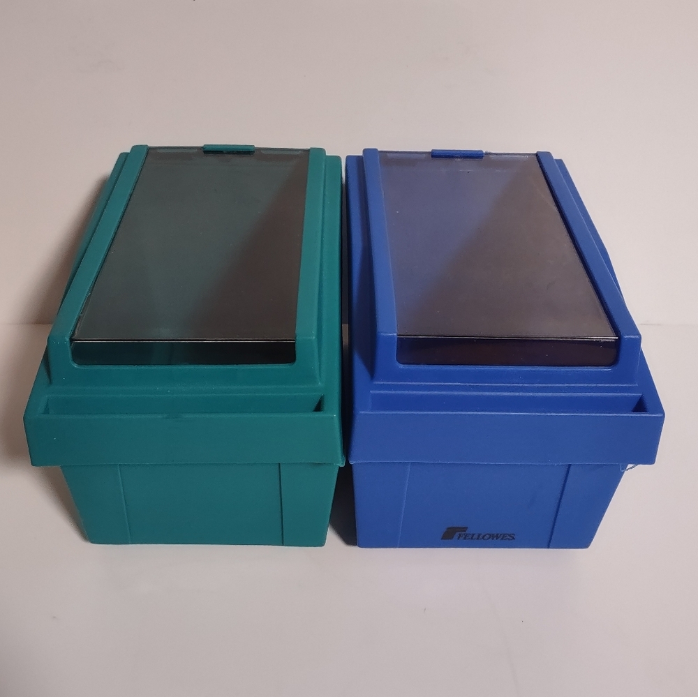 2 Vintage Fellowes 3.5" Floppy Cases - 80 Disk Storage - Teal & Blue Plastic